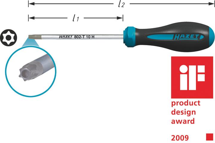 Image du produit HAZET Tournevis HEXAnamic 802-T30H ∙ Profil TORX tamper résistant ∙ T30H (Torx (TX))