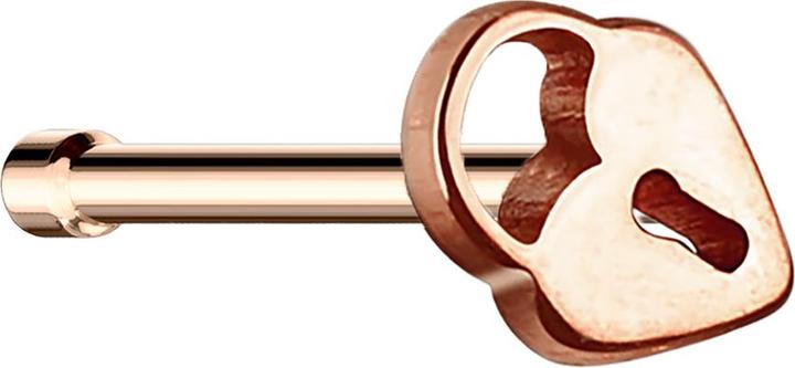 Star Piercing Nasenstecker gerade rosegold mit Herzschloss (Chirurgenstahl 316L, ohne Messing)