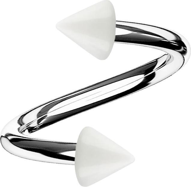Star Piercing Spirale silber mit zwei Cones weiss (Acryl, ohne Messing, Chirurgenstahl 316L)