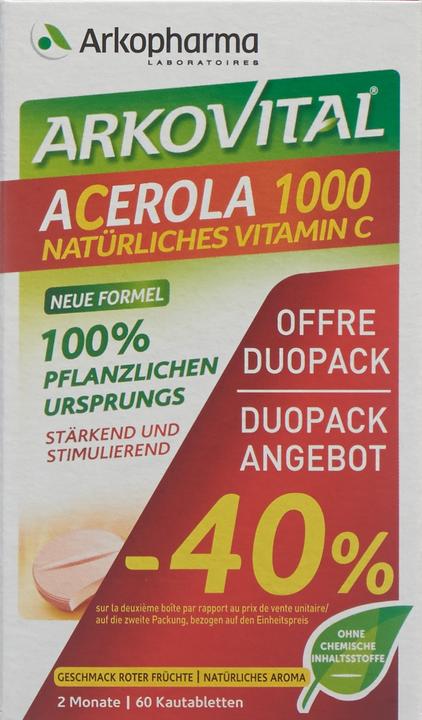 Actual product image Arkopharma Arkovital Acerola Kautabletten 1000mg (60 Piece, Pills, 192 g)