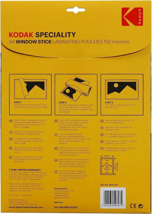 Image du produit Kodak Film de plastification A4 10 pcs, 150 mcn, adhésif (A4, 10 pièce(s), 150 µm)