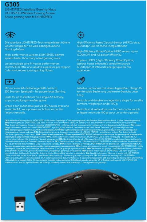 Immagine prodotto Logitech G G305 Velocità della luce (Senza fili)