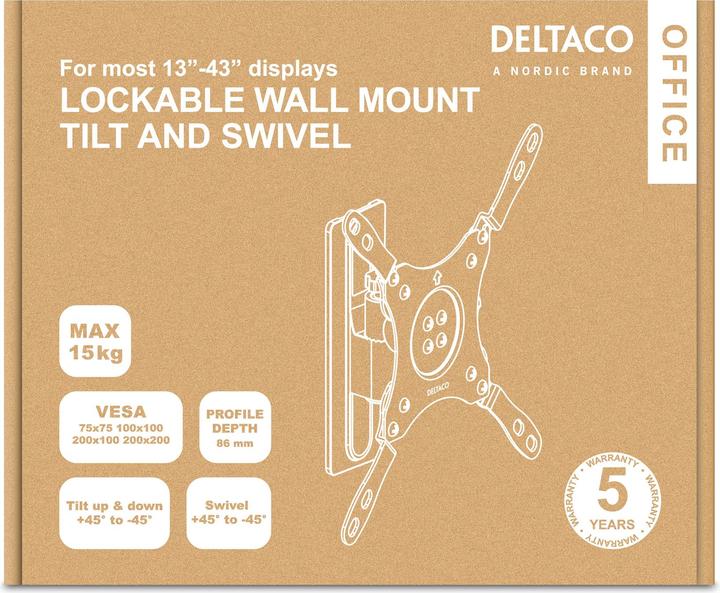 Produktbild Deltaco TV/Monitor-Wandhalterung für ATVs/Wohnmobile und Anhänger, Aluminium, schwenkbar, neigbar, a (Wand, 43")