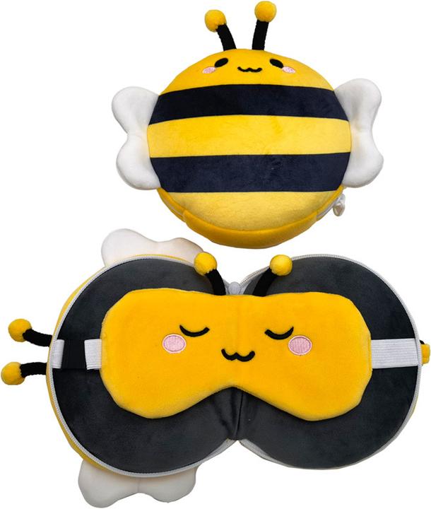 Immagine prodotto Puckator Relaxeazzz Cuscino da viaggio rotondo e maschera per gli occhi in peluche Adorabugs Bee
