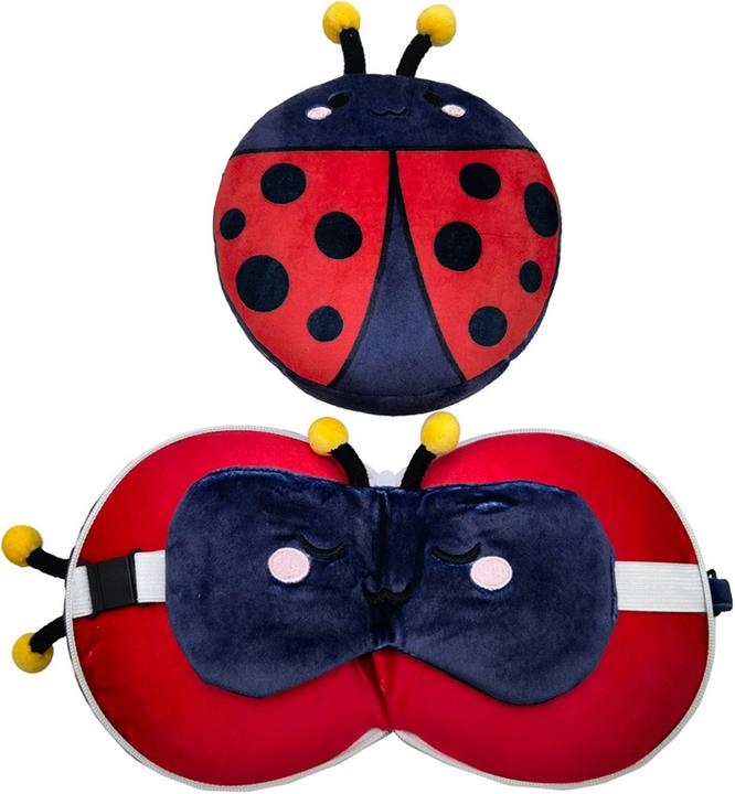 Immagine prodotto Puckator Relaxeazzz Cuscino da viaggio rotondo e maschera per gli occhi in peluche Adorabugs Ladybirds