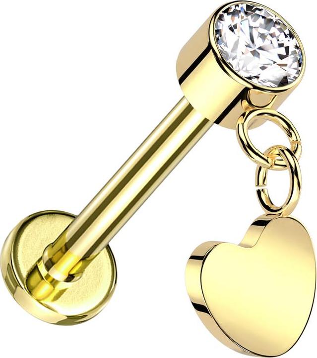 Star Piercing Micro Threadless Labret vergoldet Zylinder vergoldet Kristall silber Anhänger Herz vergoldet (Titan G23, ohne Messing)