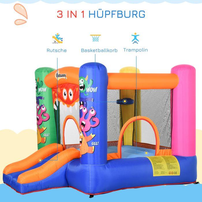 Produktbild Swisshandel24 Hüpfburg Wasserpark mit Gebläse Rutsche für 2 Kinder Selbstaufblasend ab 3 Jahre Monster-Muster Oxfo