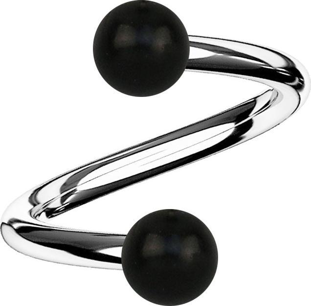 Star Piercing Spirale silber mit zwei Kugeln aus Areng Holz (Organisch, Chirurgenstahl 316L, ohne Messing)