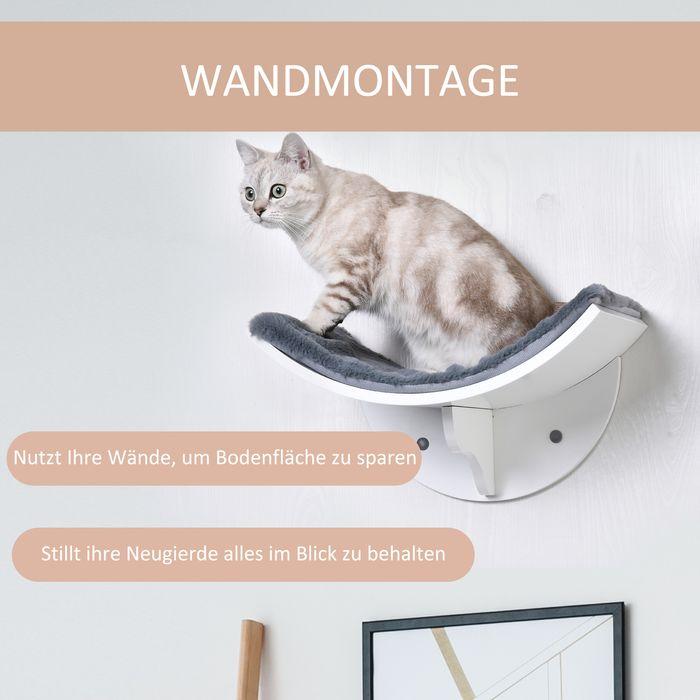Produktbild Swisshandel24 Katzenbett Katzenregal Katzenliege Wandliege Wandmontage Plüschauflage MDF Weiss+Grau 41 x 28 x 21 c (Katze)