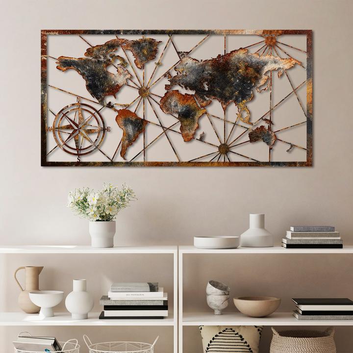 Image du produit Wallxpert Carte du monde en métal (120 x 60 cm)