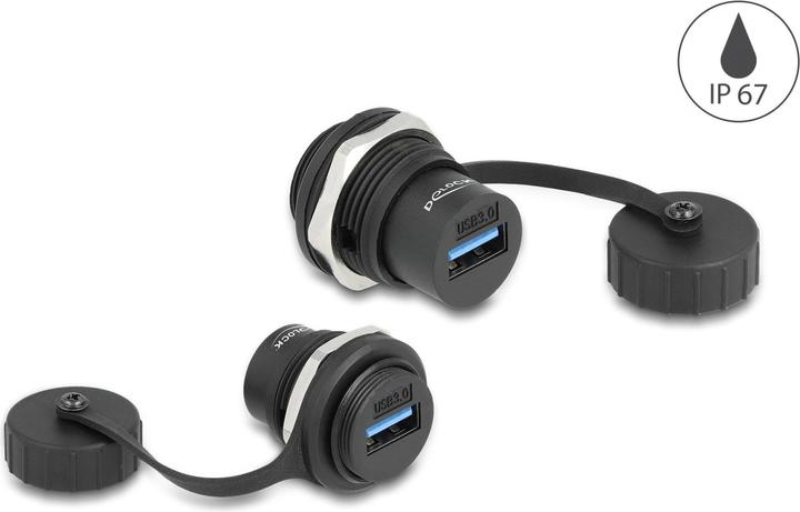 Produktbild Delock USB 3.2 Gen 1 Typ-A Einbaubuchse mit Verschlusskappe IP67 staub- und wasserdicht
