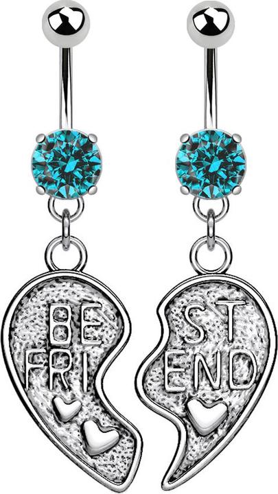 Star Piercing Banane silber mit Anhänger Best Friend aqua (Chirurgenstahl 316L, Messing)