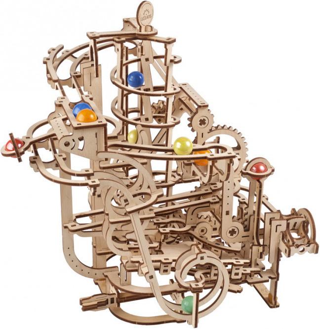 Actual product image Ugears 70177 - Model kit marble run with spiral lift, 266 components, 3D wooden puzzle