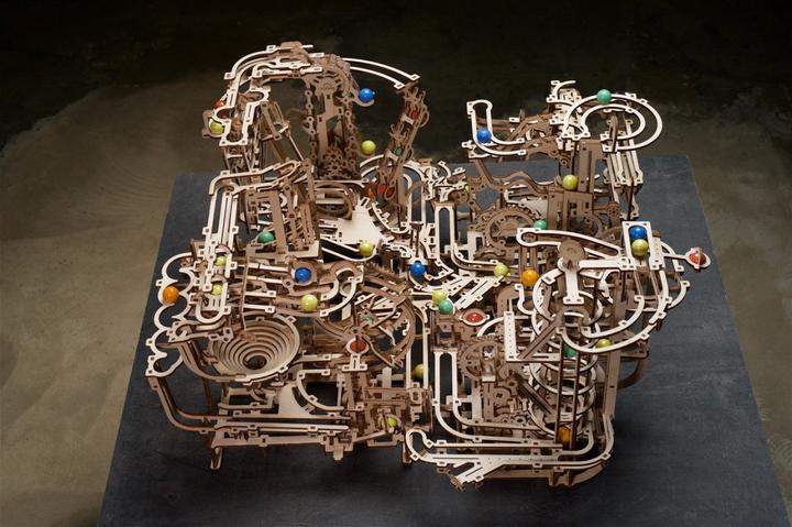 Actual product image Ugears 70177 - Model kit marble run with spiral lift, 266 components, 3D wooden puzzle