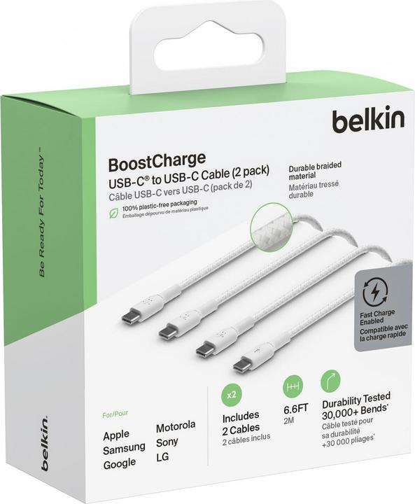 Productafbeelding Belkin USB-C naar USB-C gevlochten PVC 2m Twin Pack (2 m, USB 2.0, 60 W)