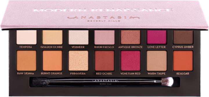 Actual product image Anastasia Beverly Hills Modern Renaissance (Cyprus Umber, Tempera, Golden ochre, Vermeer, Buon Fresco, Antique Bronze, Love Letter, Realgar, Warm taupe, Venetian red, Red Ochre, Primavera, Burnt Orange, Raw Sienna)