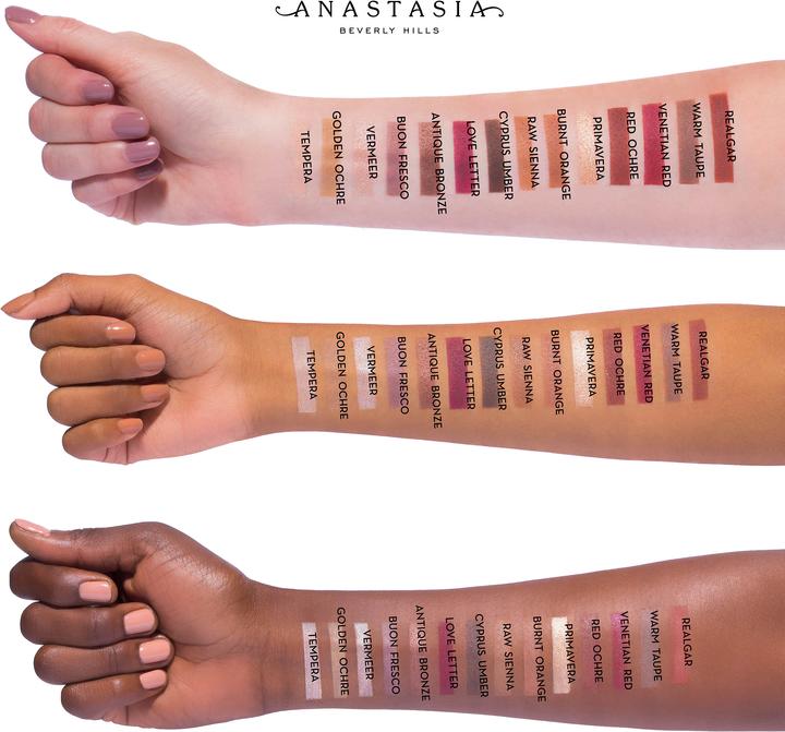 Actual product image Anastasia Beverly Hills Modern Renaissance (Cyprus Umber, Tempera, Golden ochre, Vermeer, Buon Fresco, Antique Bronze, Love Letter, Realgar, Warm taupe, Venetian red, Red Ochre, Primavera, Burnt Orange, Raw Sienna)