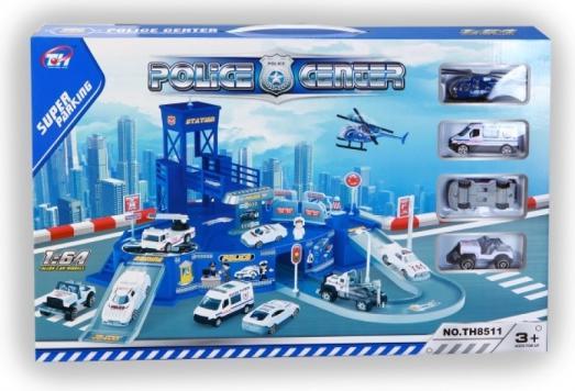 Produktbild Jono Toys Polizeigarage mit 4 Druckgusswagen