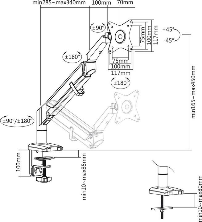 Image du produit Ergo Office Uchwyt Biurkowy Monitora Ze Sprężyną Czarny Er-405b (Tables, 32.01")