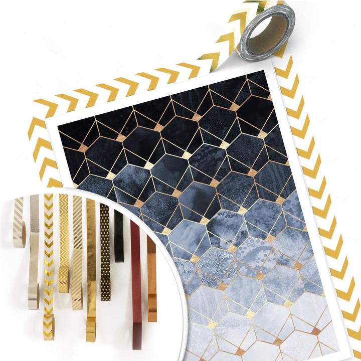Image du produit Trenddeko Hexagones : bleu et or (30 x 40 cm)