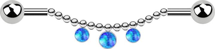 Star Piercing Barbell silber zwei Kugeln Kette drei Opale blau (ohne Messing, Chirurgenstahl 316L)