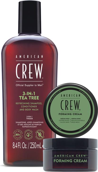 Actual product image American Crew Holiday Duo Set: 3-in-1 Tea Tree Shampoo, Conditioner & Body Wash 250ml + Forming Creation (Liquid shampoo)