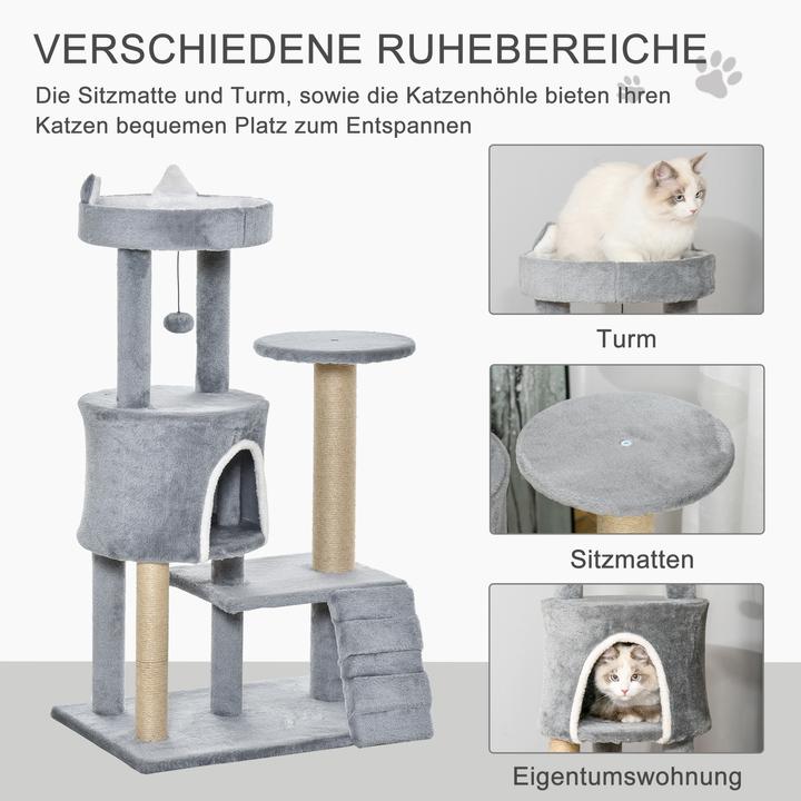 Image du produit PawHut Arbre à chat avec peluche douillette et échelle (100 cm, Gris clair)