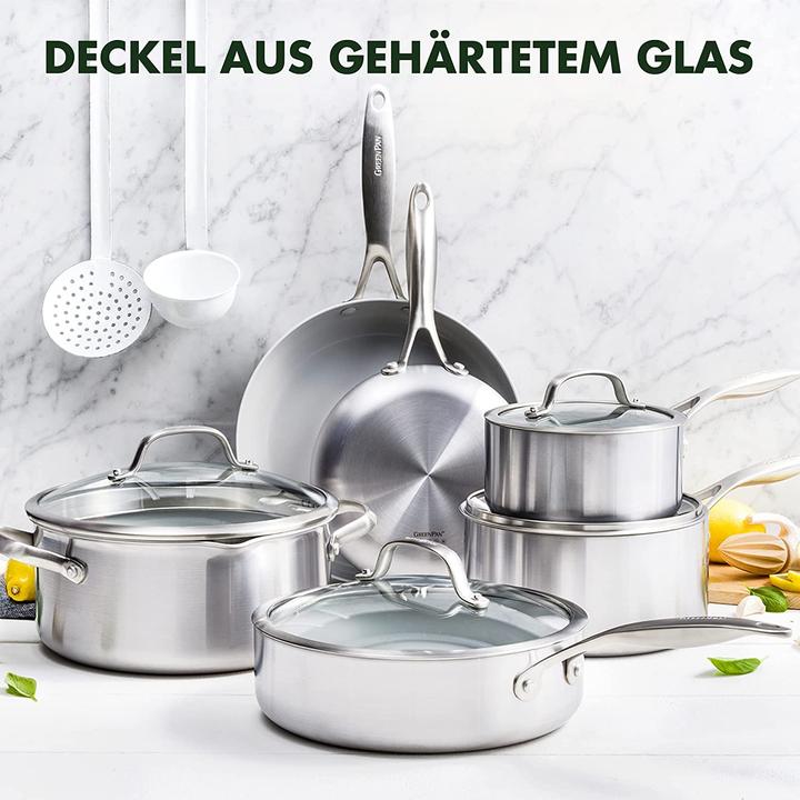 Produktbild Greenpan Venice Pro Tri-Ply Edelstahl Topf- und Pfannen-Set 10-teilig (26 cm, Pfannenset + Topfset, Edelstahl)
