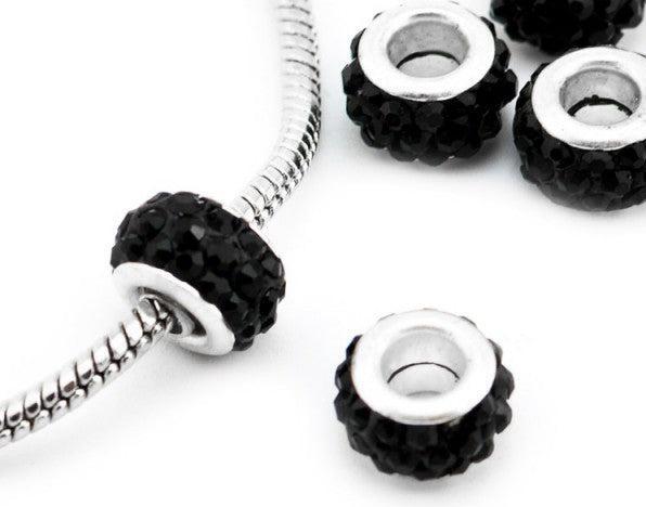 Hermex Strass Bead versilbert 925 - Silbrig Schwarz (Silber 925, robuste Metalllegierung)