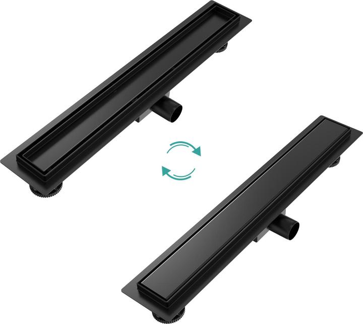 Emke Duschrinne Edelstahl, Bodenablauf Komplettset Siphon mit Geruchsstop, Haarsieb, 600cm, Schwarz (600 mm)