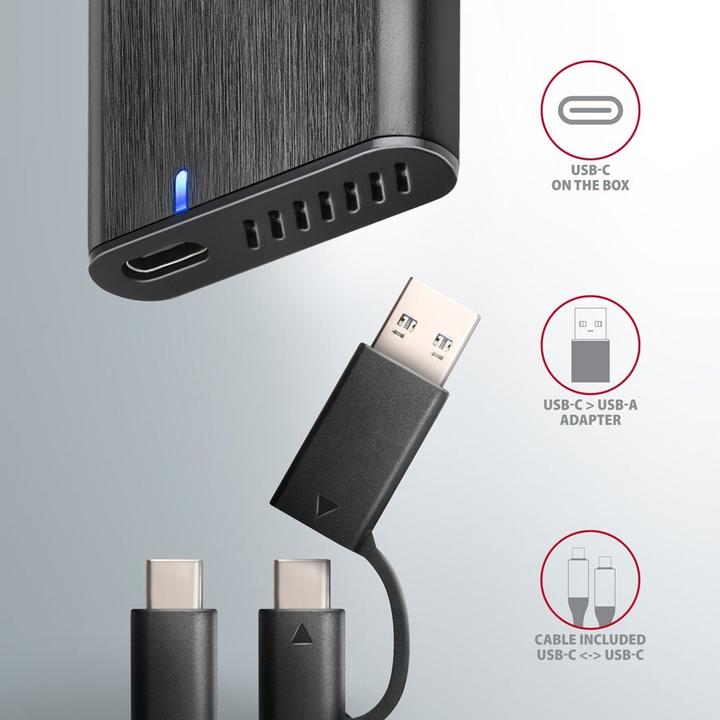 Actual product image Axagon EEM2-SB2 USB-C 3.2 Gen 2, M.2 SSD Enclosure - black (M.2 2260, M.2 2242, M.2 2280)