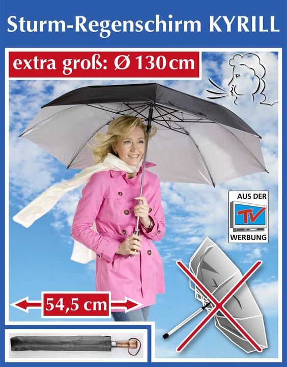 Image du produit Parapluie tempête "Kyrill", noir/argenté