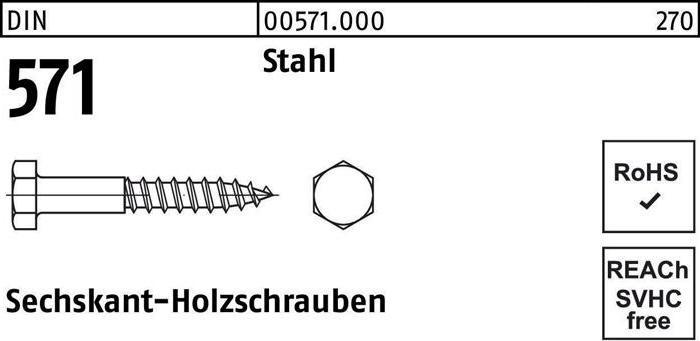 Produktbild Sechskantholzschraube DIN 571 8 x 50 Stahl (200 Schrauben pro Stück)