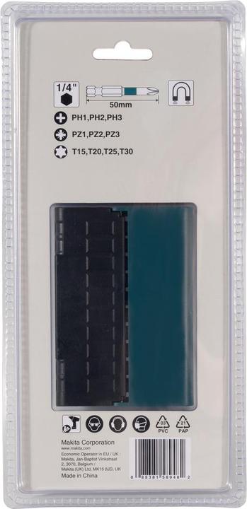 Actual product image Makita Impact Black Bit Set 10 pcs E-12011 Bit Set (PH1, T15, PZ1, PH3, T20, PZ3, PH2, PZ2, T25)