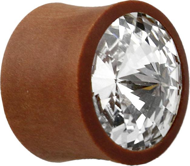 Star Piercing Flared Plug aus Sawo Holz mit Swarovski Kristall silber (Organisch, ohne Messing)