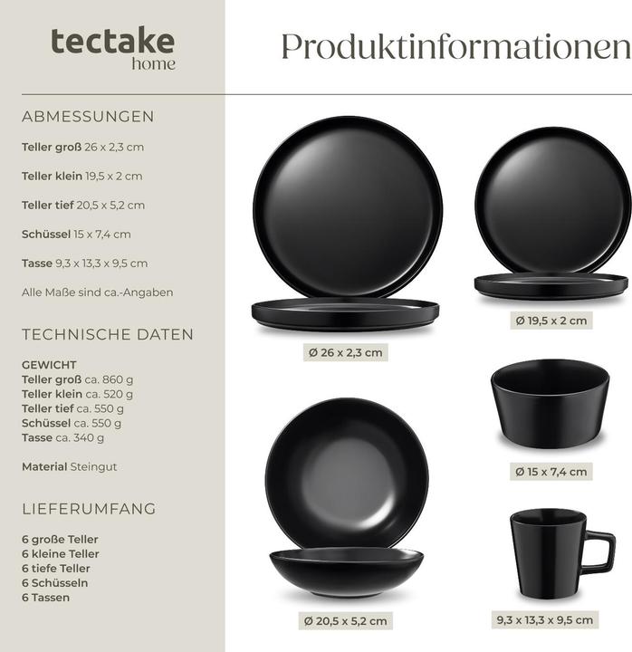 Actual product image tectake Geschirrset Una, aus Steingut, für 6 Personen (30 Piece)