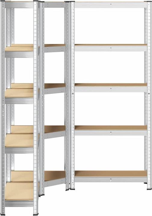 Produktbild VidaXL Regal-Set 5 Böden 3-tlg. Silbern Stahl & Holzwerkstoff Garagenregal