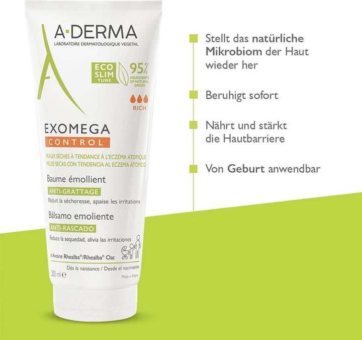 Valeurs nutritives et ingrédients A-Derma EXOMEGA CONTROL baume baume (Lait pour le corps, 200 ml)