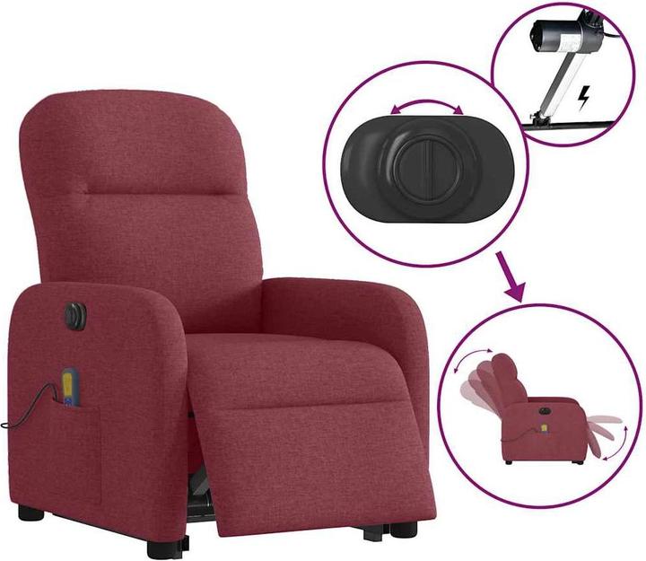 Immagine prodotto VidaXL Poltrona massaggiante elettrica con ausilio per l'assistenza in piedi in tessuto rosso vino