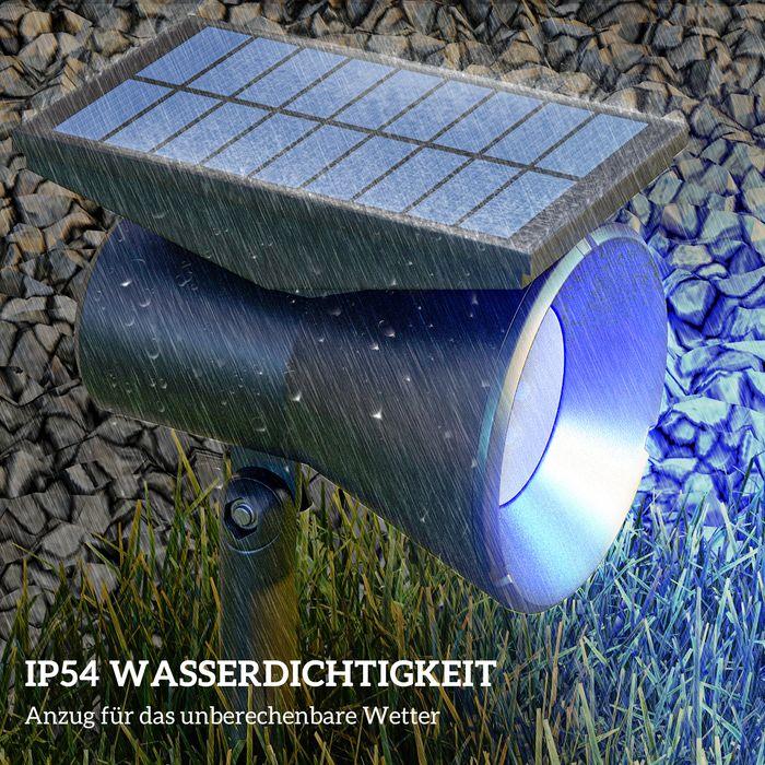 Produktbild Swisshandel24 Solarleuchten, 2 Stück Solarlampen, 2 Lichtfarben, Boden-/Wandmontage, IP54 Wasserdicht, Schwarz (IP54)