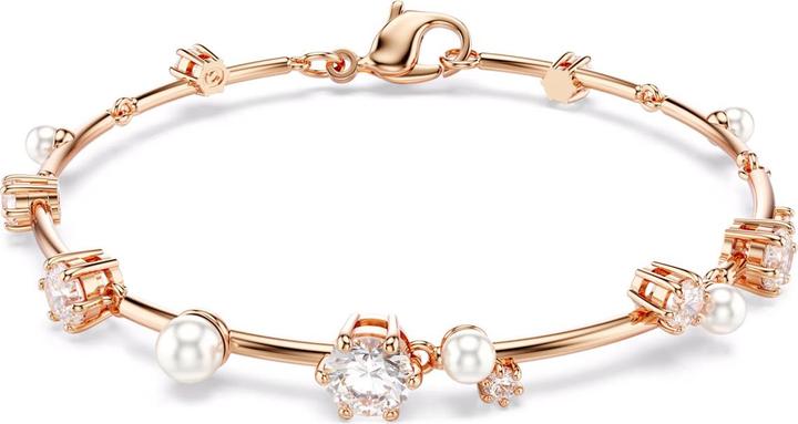 Swarovski Constella Tennis Armband Kristallperle Rundschliffe Weiss Roségold Legierungsschicht (20 cm, Swarovski Metall)