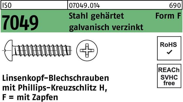 Produktbild Reyher Blechschraube ISO 7049 LIKO m.Zapfen/Kreuzschlitz-PH F 4,8 x 32 -H Stahl gehärtet galvanisch verz... (500 Schrauben pro Stück)