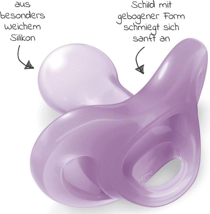 Produktbild NUK Sensitive Schnuller 100% weiches Silikon, kiefergerechte Form, 6-18 Monate, 2 Stück, lila & r... (2 x, 6 - 18 Monate)