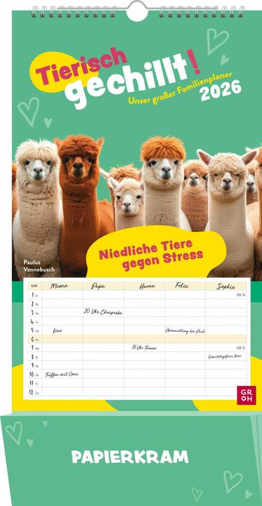 Familienkalender 2026: Tierisch gechillt! Unser grosser Familienplaner 2026 (Harter Einband, Deutsch)