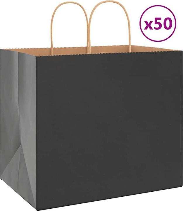 Produktbild VidaXL Kraftpapiertüten 50 Stk. mit Henkel Schwarz 32x22x28 cm Papiertüte (Geschenkbox, 50 x)