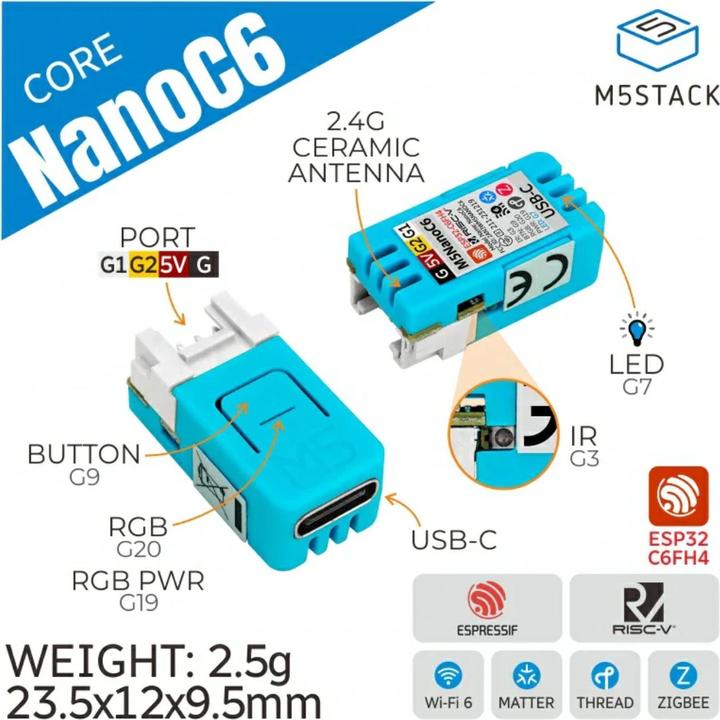 Actual product image M5Stack M5NanoC6 ESP32-C6 Dev Kit