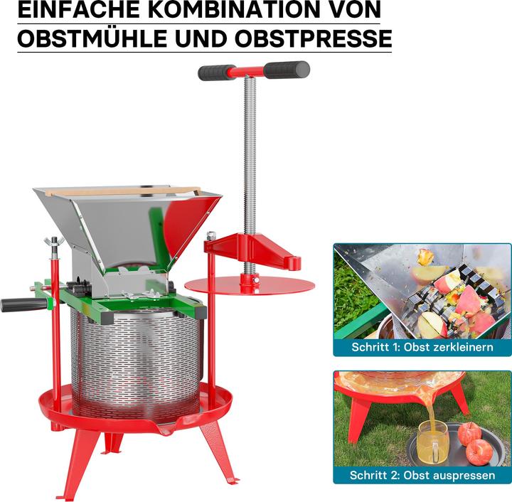 Produktbild Wiltec Spindelpresse Edelstahl 14L Obstpresse Beerenpresse Saftpresse Weinpresse (EU-Stecker)