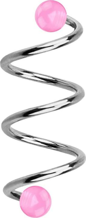 Star Piercing Micro Spirale silber mit zwei Kugeln pink transparent (ohne Messing, Chirurgenstahl 316L)