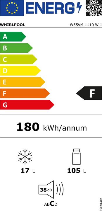 Label énergétique Whirlpool W55VM 1110 W 1 Réfrigérateur avec congélateur Pose libre 122 l Blanc (122 l)