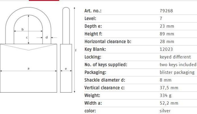 Actual product image Abus PADLOCK 79268 52.2X89 MM